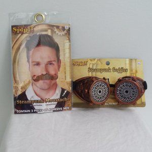 Adult Steampunk Costume Goggles Glasses Mustache Accessory Set Halloween Gothic